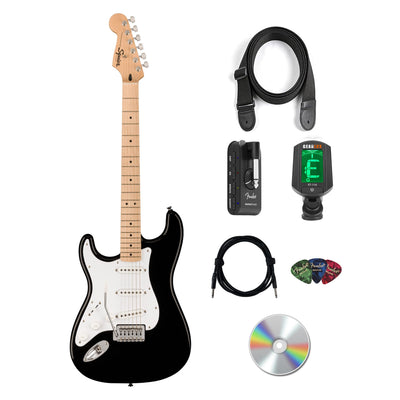 Fender Squier Sonic Stratocaster, Left Handed - Black w/ Mustang Micro