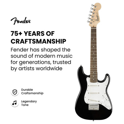 Fender Squier 3/4-Size Kids Mini Strat Electric Guitar - Black w/ Amplifier