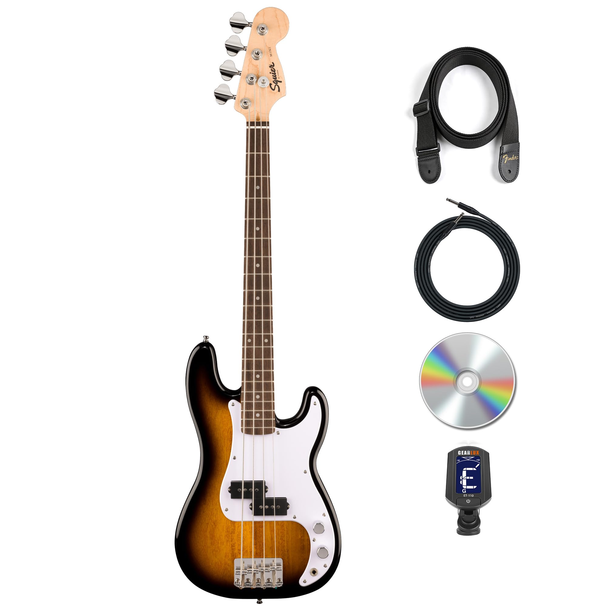 Fender Squier Mini Precision Bass Guitar - 2-Color Sunburst w/ Instrument Cable