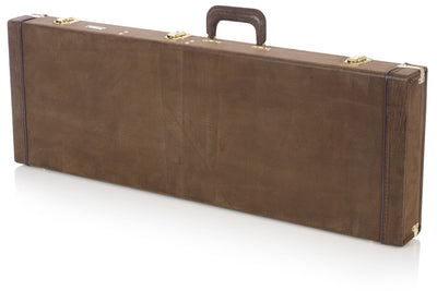 Gator GW-ELECT-VIN Deluxe Wood Case for Electric Guitars - Vintage Brown w/ Strap