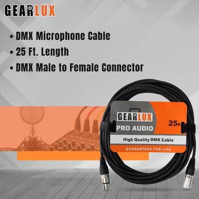 Gearlux 25-Foot 3-Pin Male-to-Female DMX Cable - 6 Pack