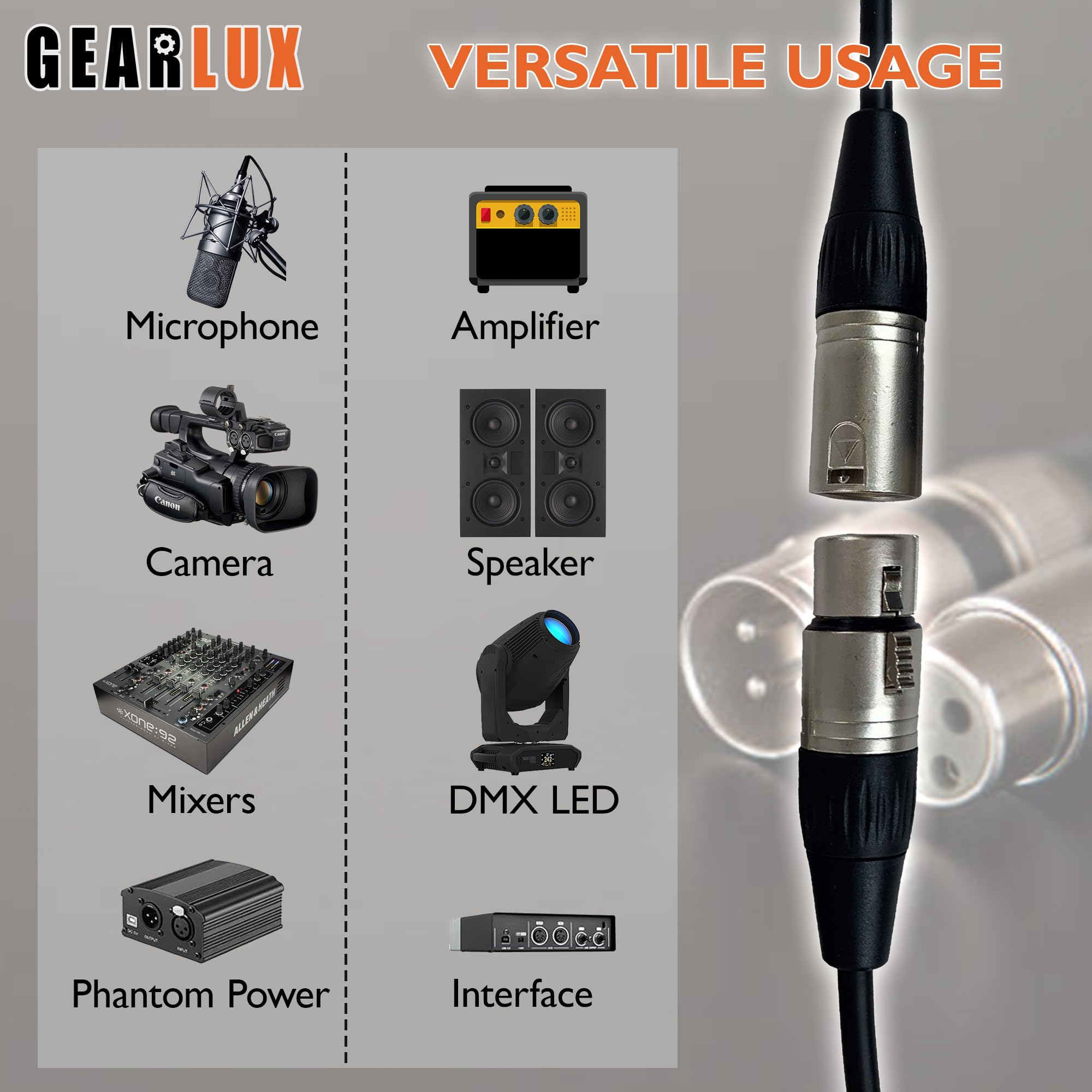 Gearlux 15-Foot XLR Microphone Cable - 6 Pack