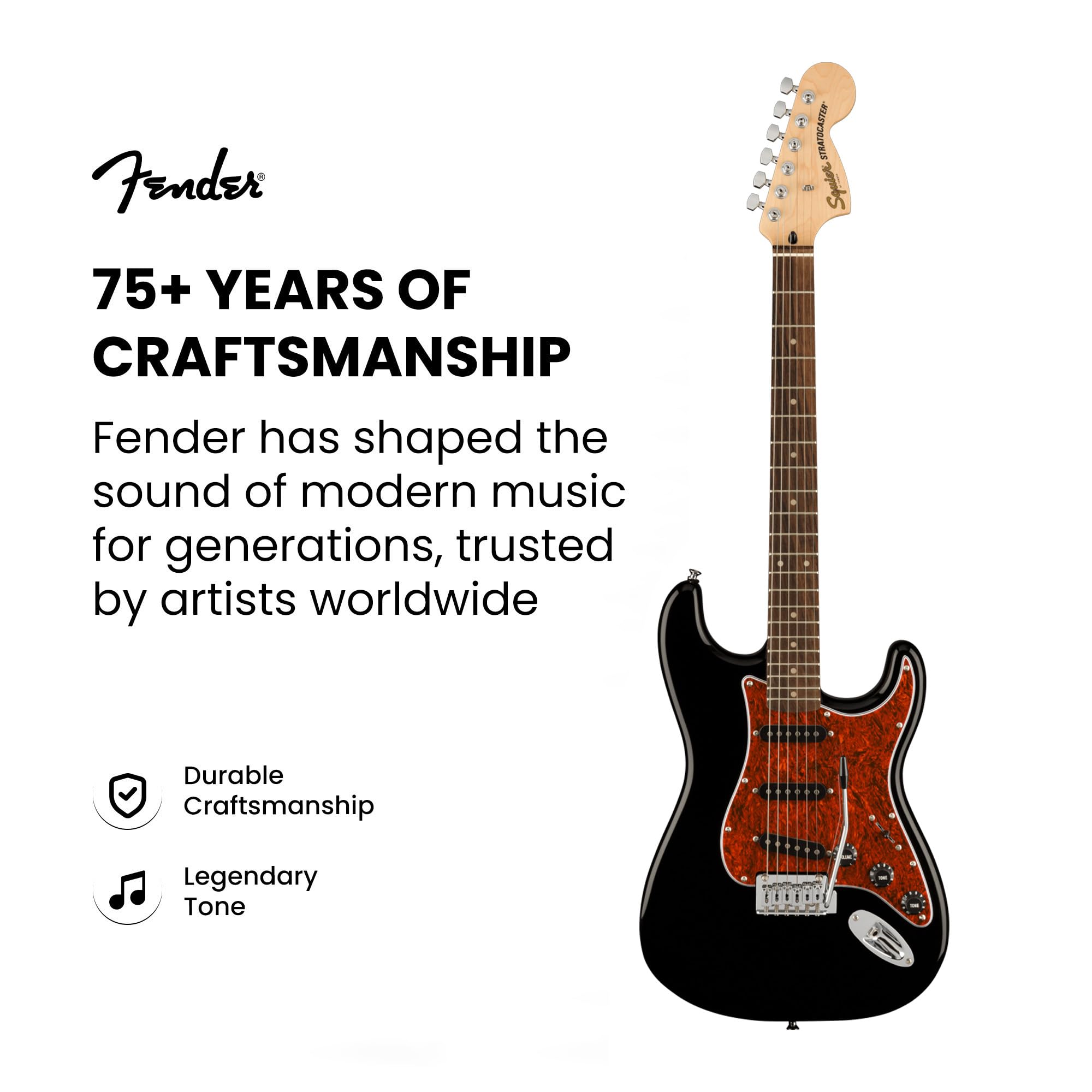 Fender Squier Affinity Stratocaster - Black Limited Edition Tortoise Shell Pickguard w/ Frontman 10G Amplifier