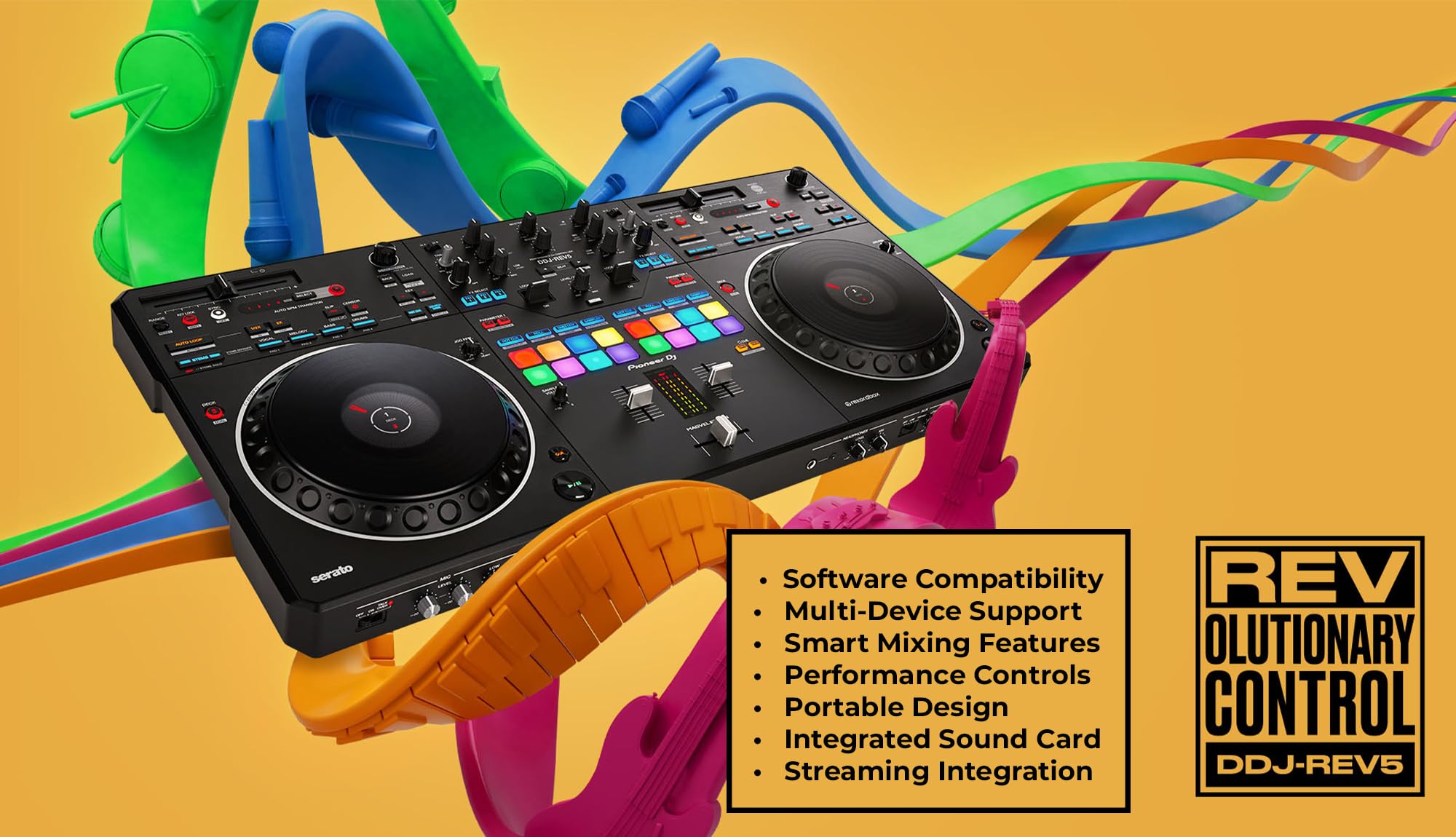 Pioneer DJ DDJ-REV5 Scratch-Style 2-Channel Professional DJ Controller w/ Laptop Stand