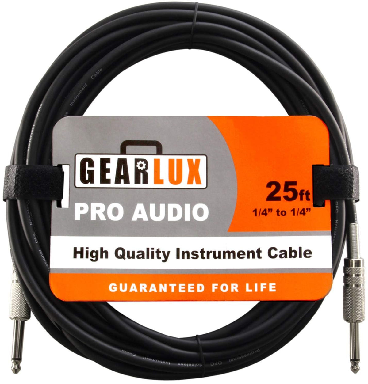 Gearlux Instrument Cable, 1/4 Inch, Straight-Straight, Black, 25 Foot
