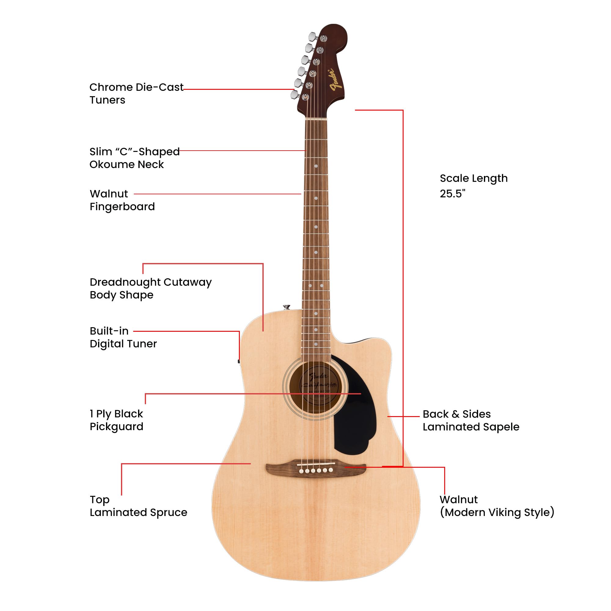 Fender FA Series Dreadnought Acoustic-Electric Guitar - Natural w/ Gig Bag
