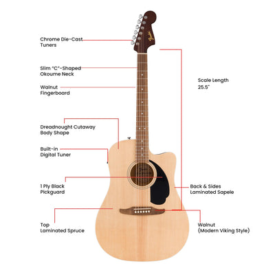 Fender FA Series Dreadnought Acoustic-Electric Guitar - Natural w/ Gig Bag
