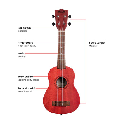 Kala MRT-RED-S Modern Meranti Soprano Ukulele - Adobe Red