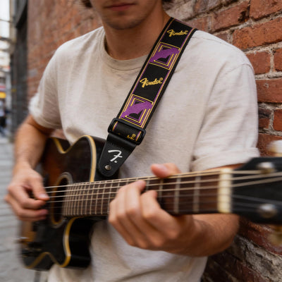 Fender Neon Monogrammed 2-Inch Guitar Strap - Purple and Yellow w/ Strap Blocks
