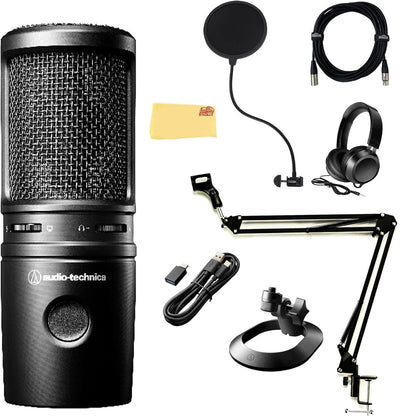 Audio-Technica AT2020USB-X Cardioid Condenser USB Microphone - Black w/ Pop Filter