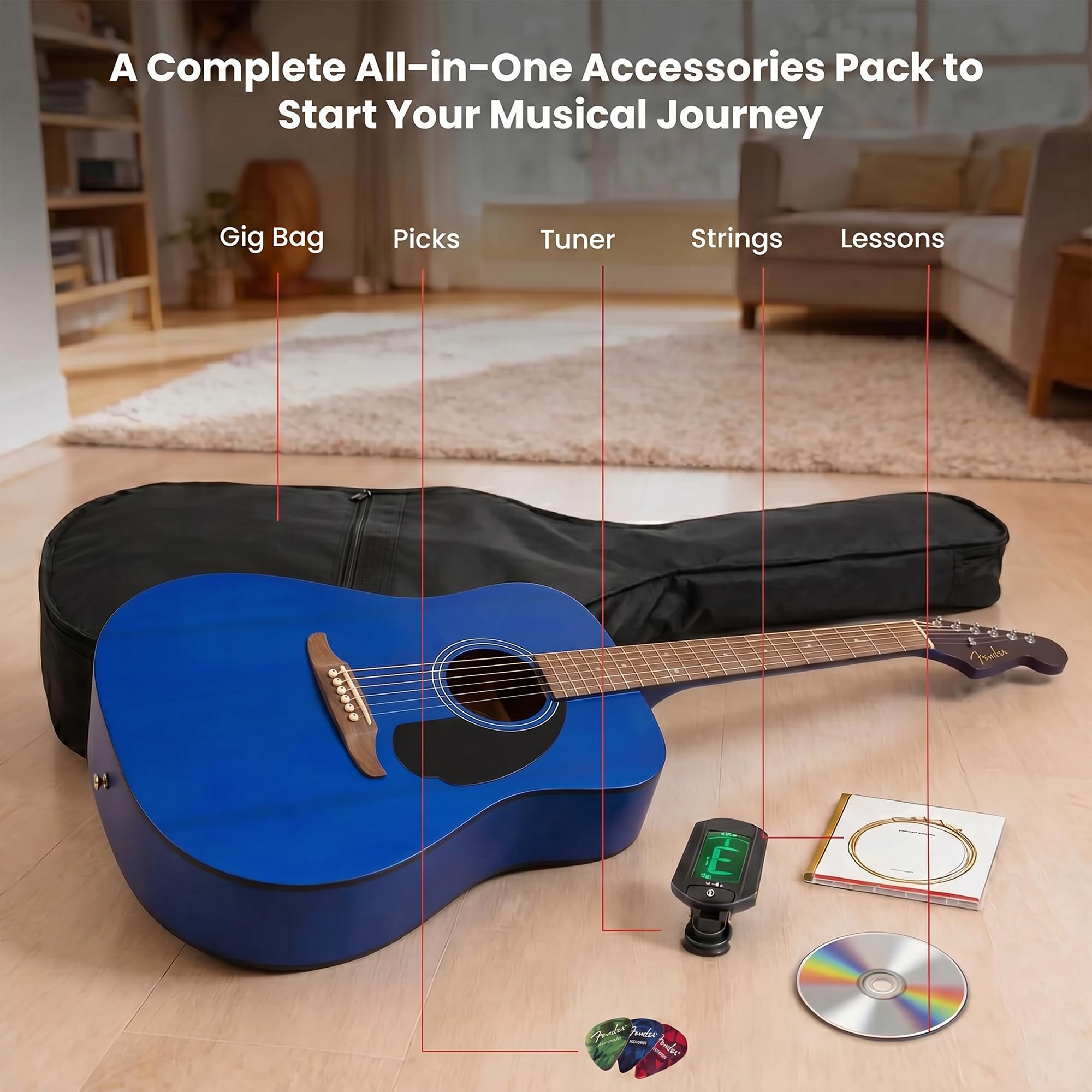Fender FA Series Dreadnought Acoustic Guitar - Saphire Blue w/ Gig Bag