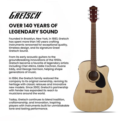 Gretsch Prelude D100CE Dreadnought Cutaway Acoustic-Electric Guitar - Natural w/ Gig Bag