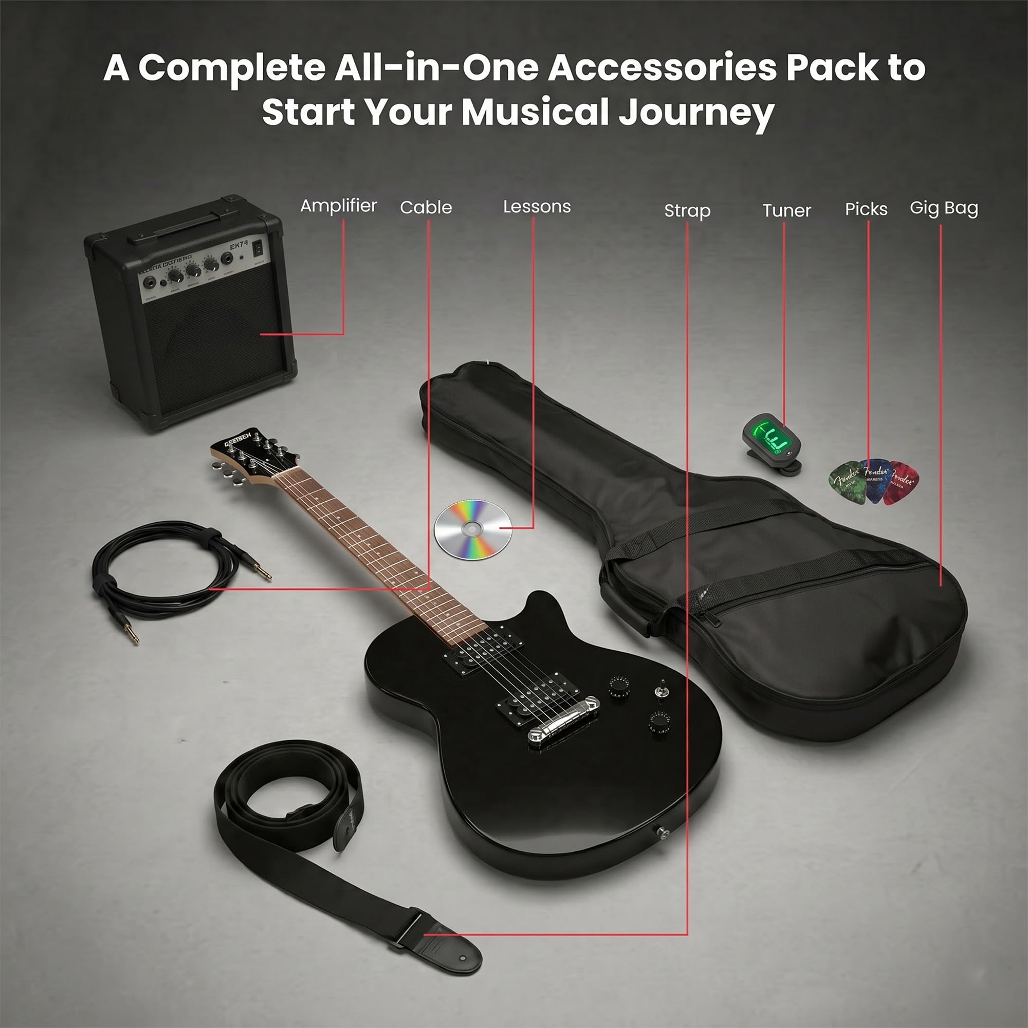 Gretsch Ignite Jet Club Electric Guitar - Jet Black w/ Amplifier