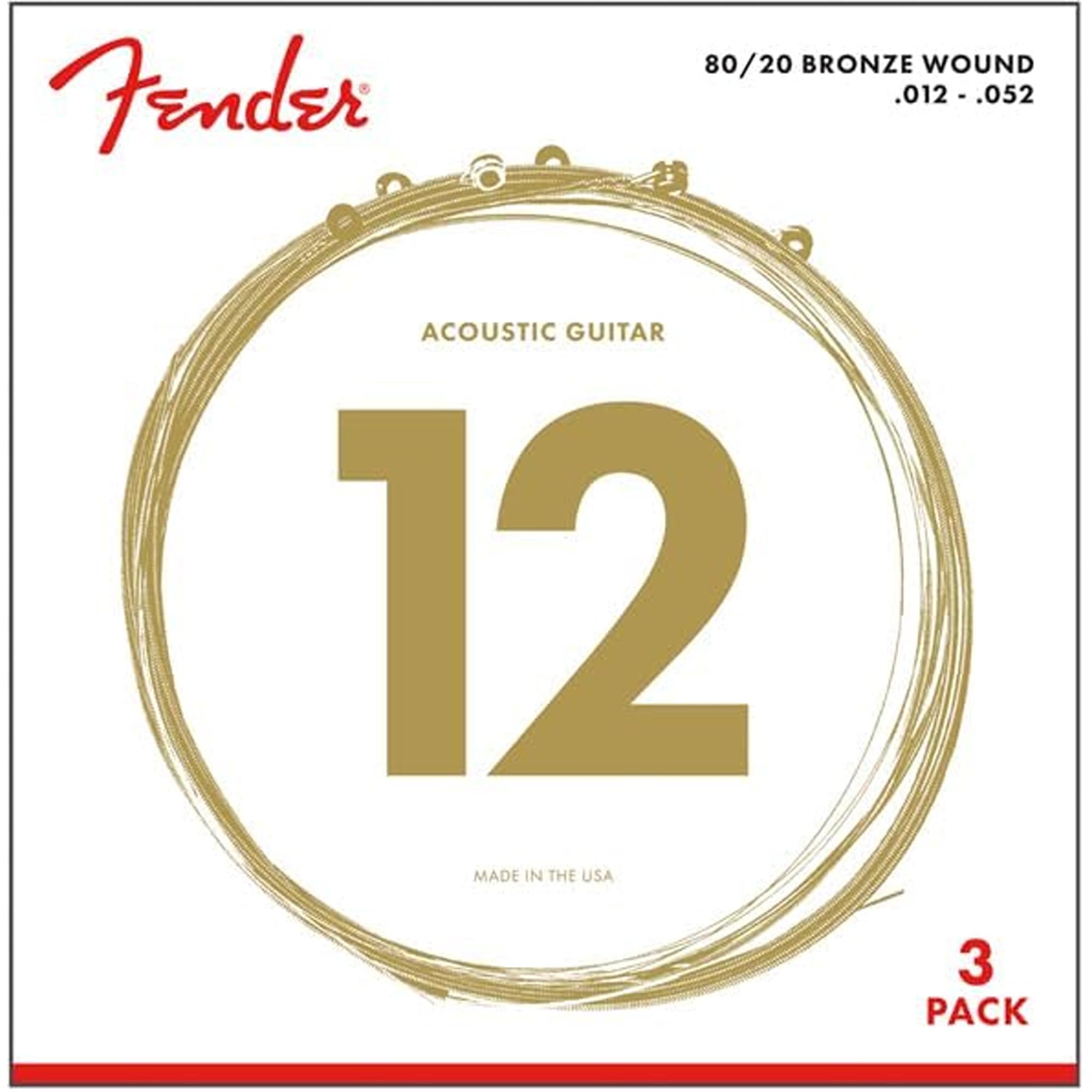 Fender 80/20 Bronze Acoustic Strings, Ball End, Custom Light, .011-.052 - 3 Pack w/ Picks