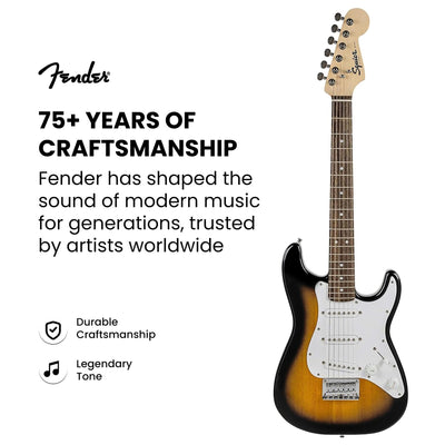 Fender Squier 3/4-Size Kids Mini Strat Electric Guitar - Sunburst w/ Amplifier