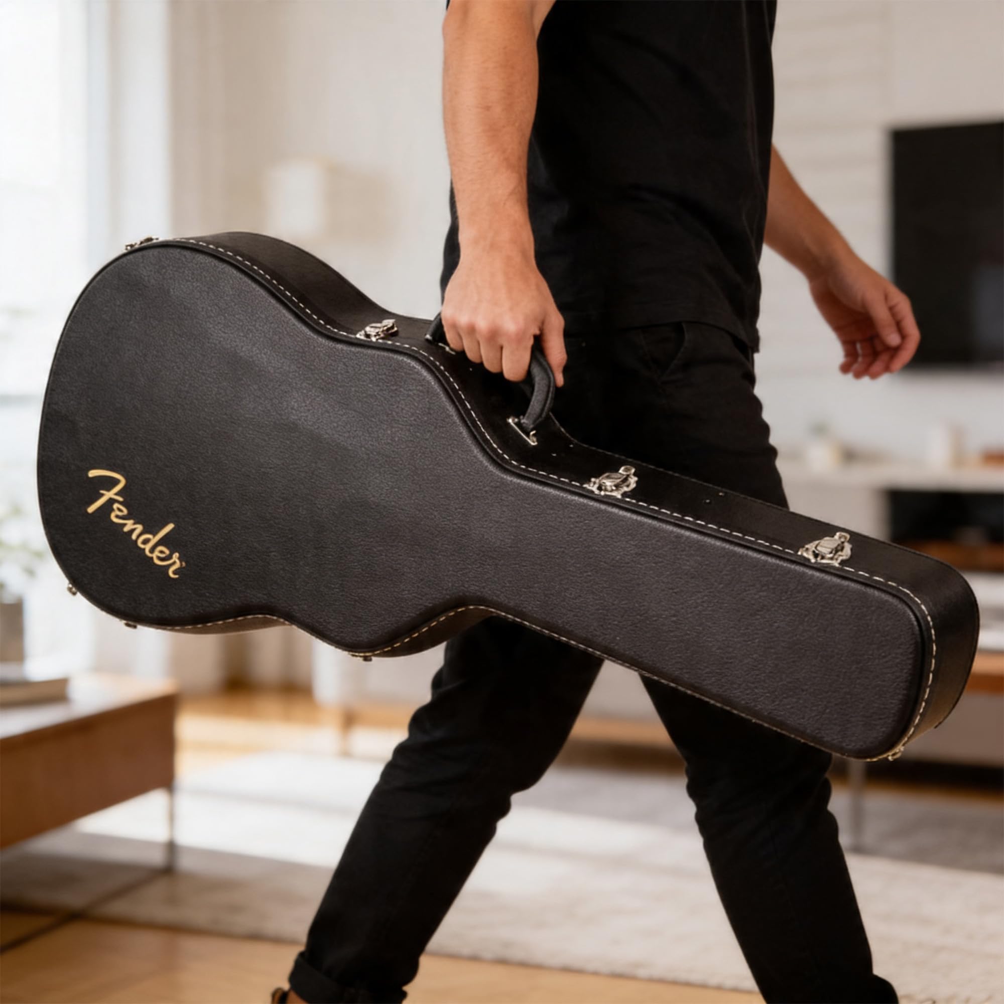 Fender Flat-Top Dreadnought Acoustic Guitar Hardshell Case with Plush Interior and Carry Handle