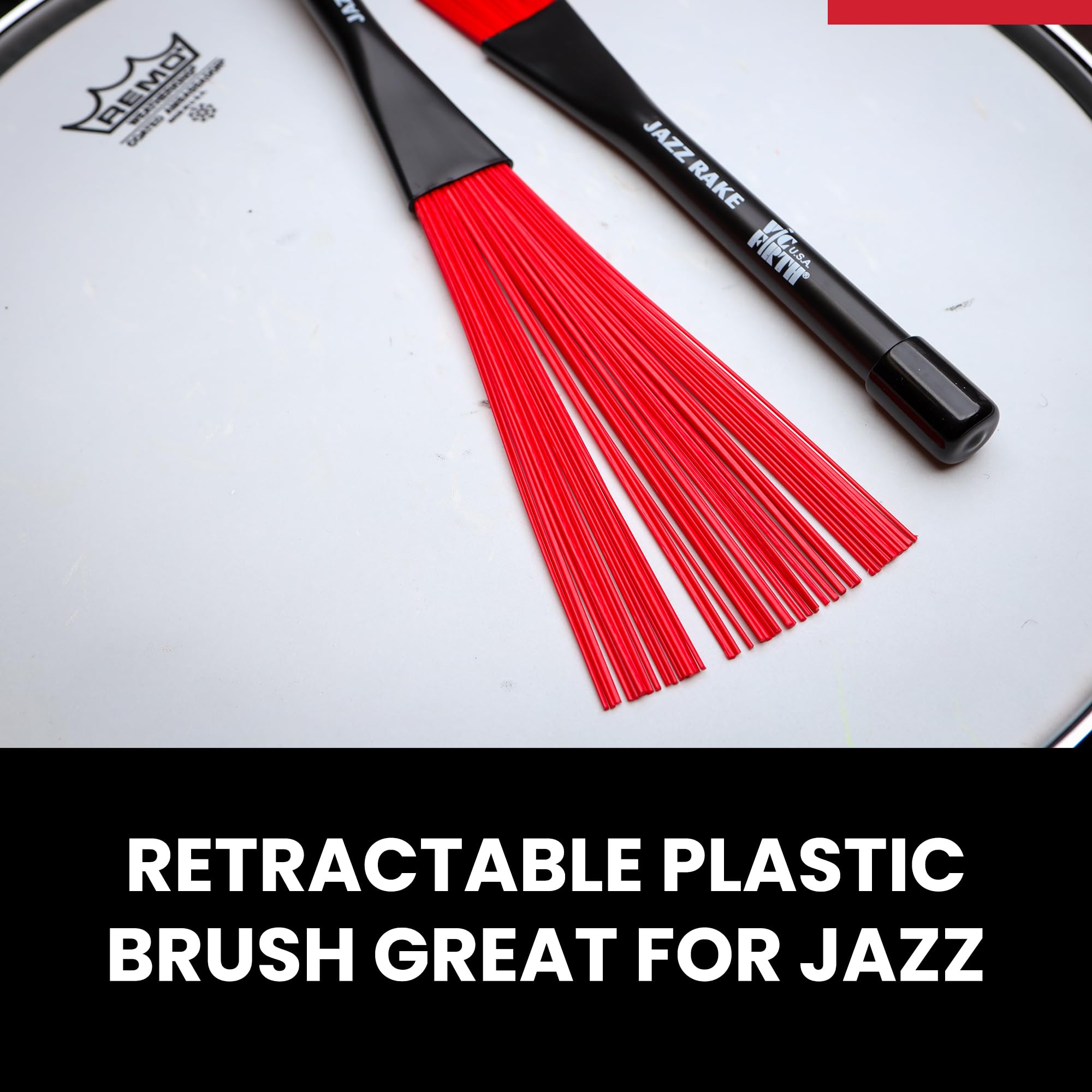Vic Firth BJR Jazz Rake Brush - Red Plastic