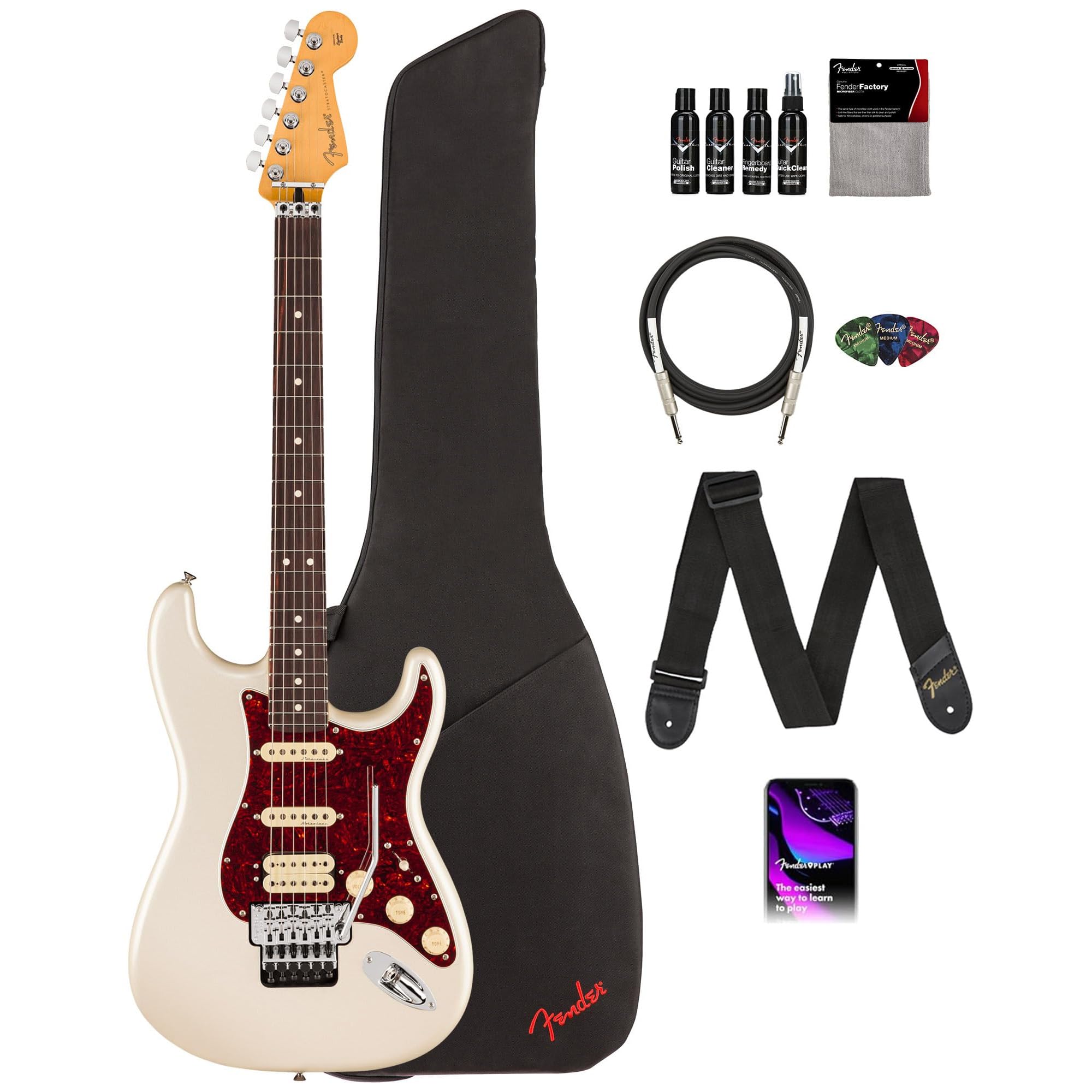 Fender Player II Modified Stratocaster HSS Floyd Rose - Olympic Pearl w/ Instrument Cable