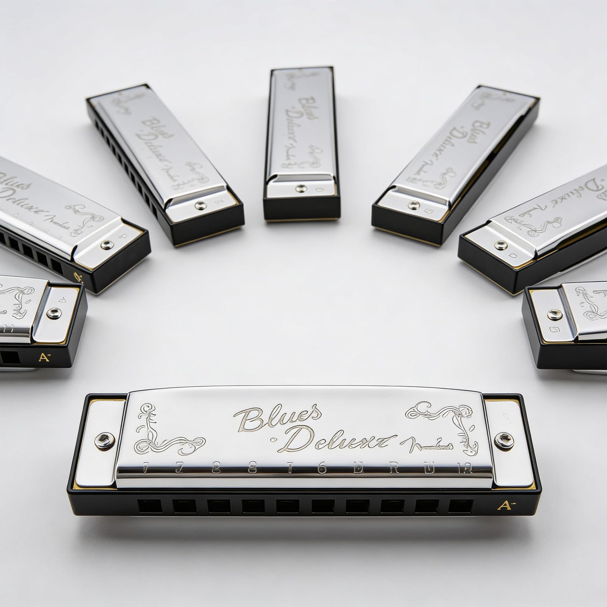 Fender Blues Deluxe Harmonica Set of 7 - Keys A, Bb, C, D, E, F, and G w/ Carrying Case