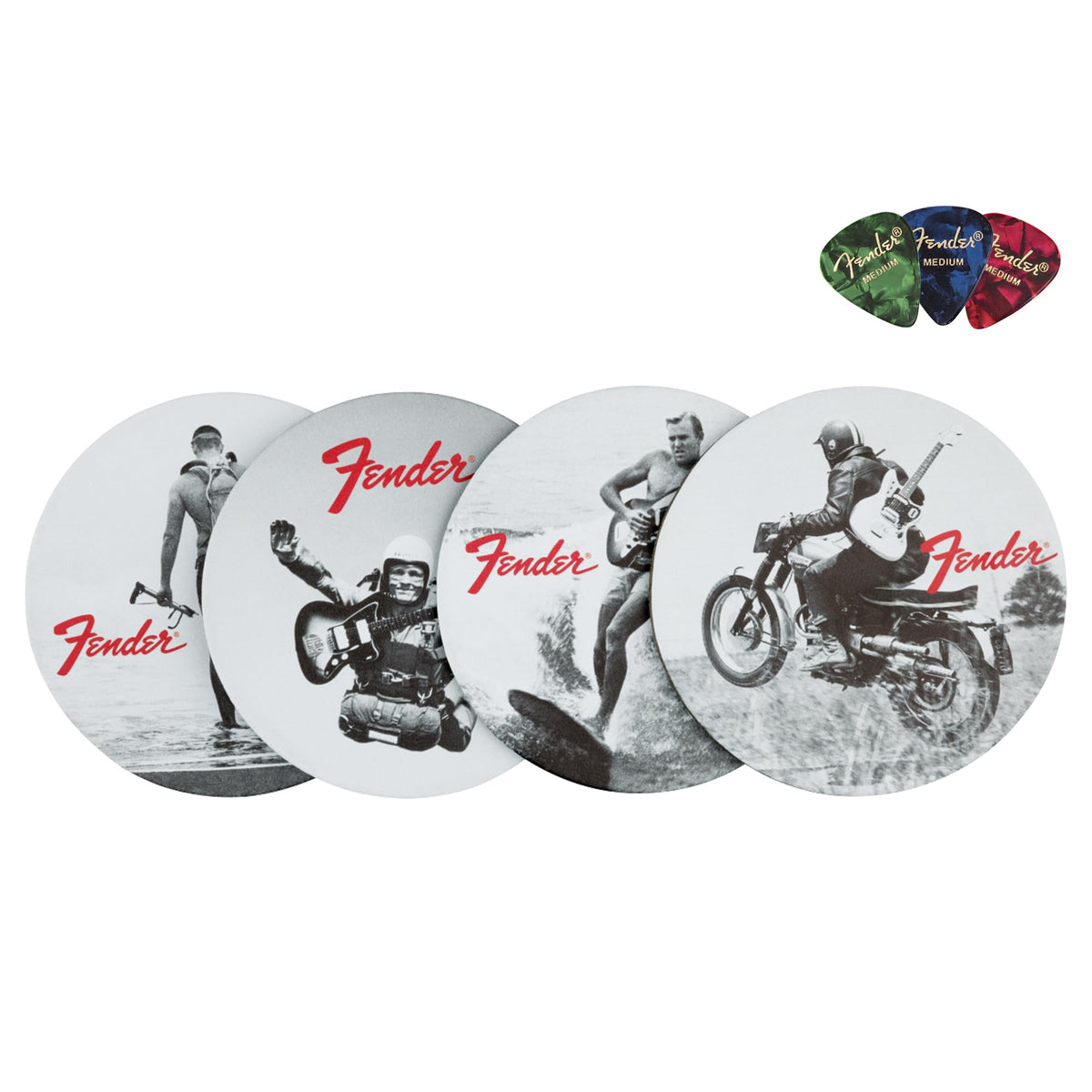Fender Vintage Ads 4-Pack Coaster Set w/ Picks
