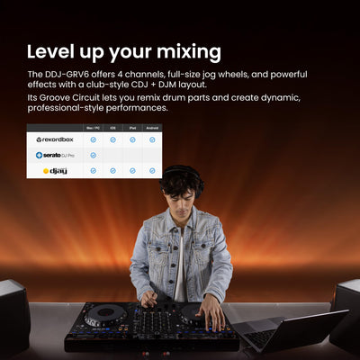 Pioneer DJ AlphaTheta DDJ-GRV6 4-Channel Performance DJ Controller w/ Laptop Stand