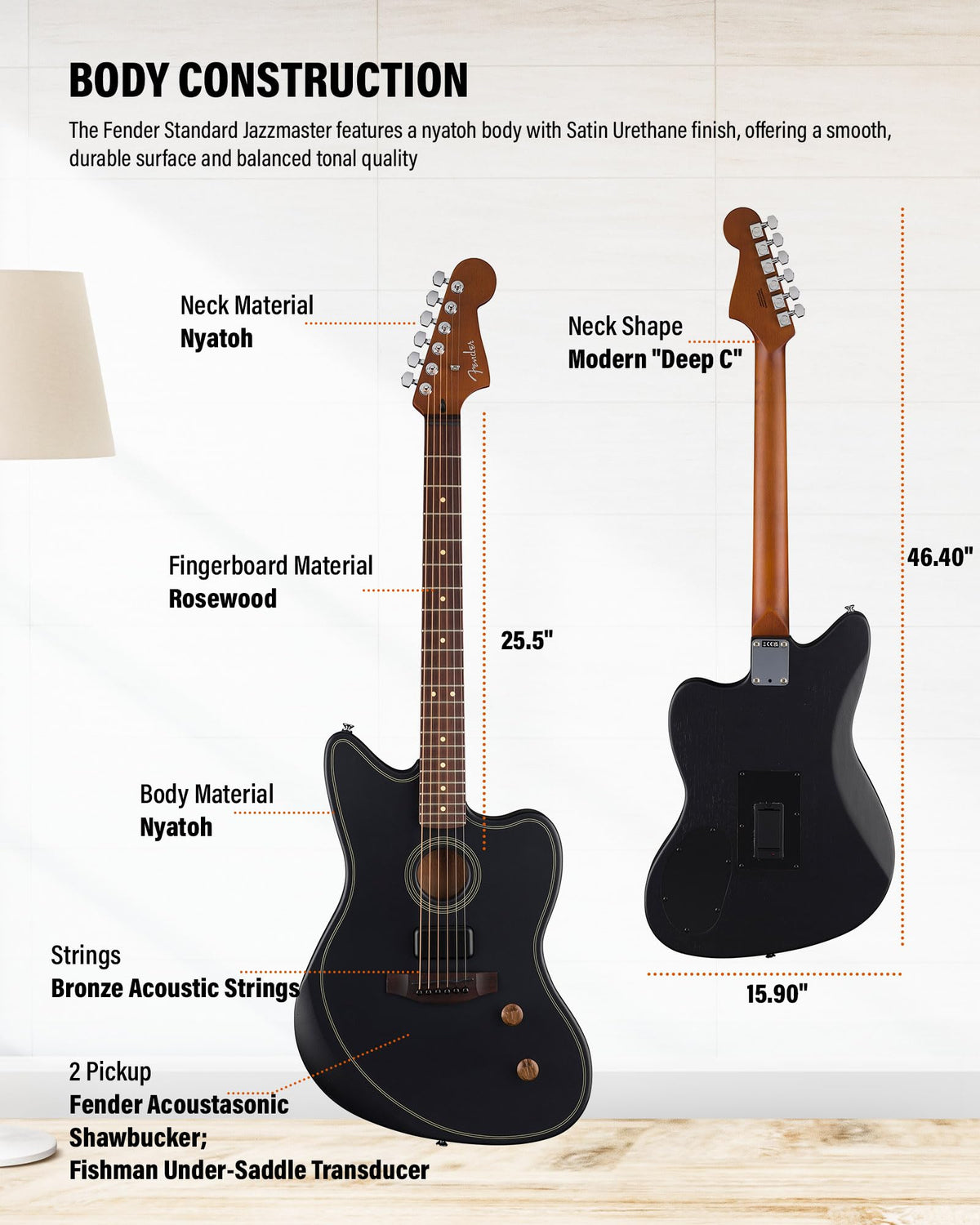 Fender Acoustasonic Standard Jazzmaster - Black w/ Cleaning Kit