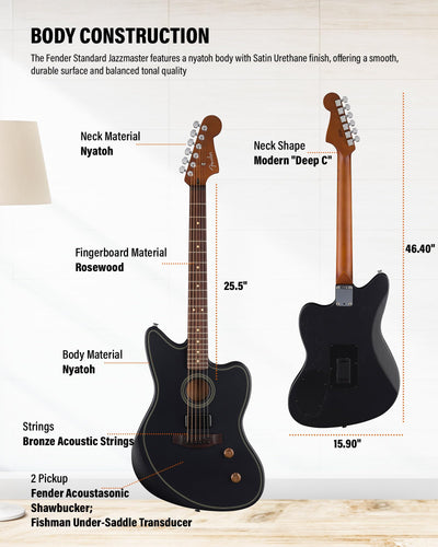 Fender Acoustasonic Standard Jazzmaster - Black w/ Cleaning Kit