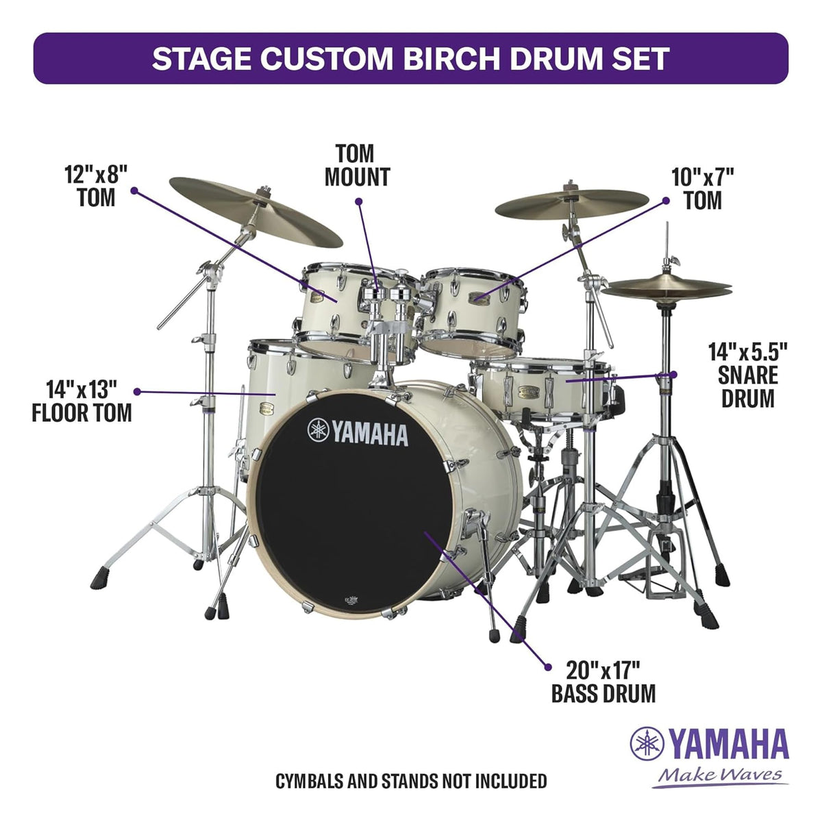 Yamaha SBP0F50 Stage Custom Birch 5-Piece Shell Pack - Classic White