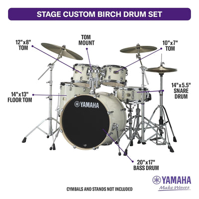 Yamaha SBP0F50 Stage Custom Birch 5-Piece Shell Pack - Classic White