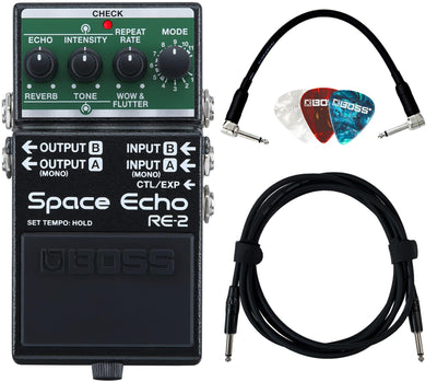 Boss RE-2 Space Echo Delay and Reverb Effects w/ Instrument Cables