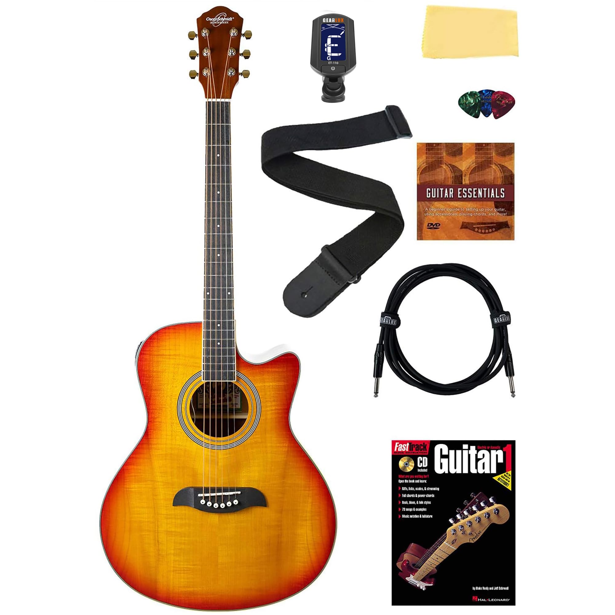 Oscar Schmidt OA10CE Mini Auditorium Acoustic-Electric Guitar - Spalted Maple w/ Cable