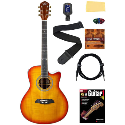 Oscar Schmidt OA10CE Mini Auditorium Acoustic-Electric Guitar - Spalted Maple w/ Cable