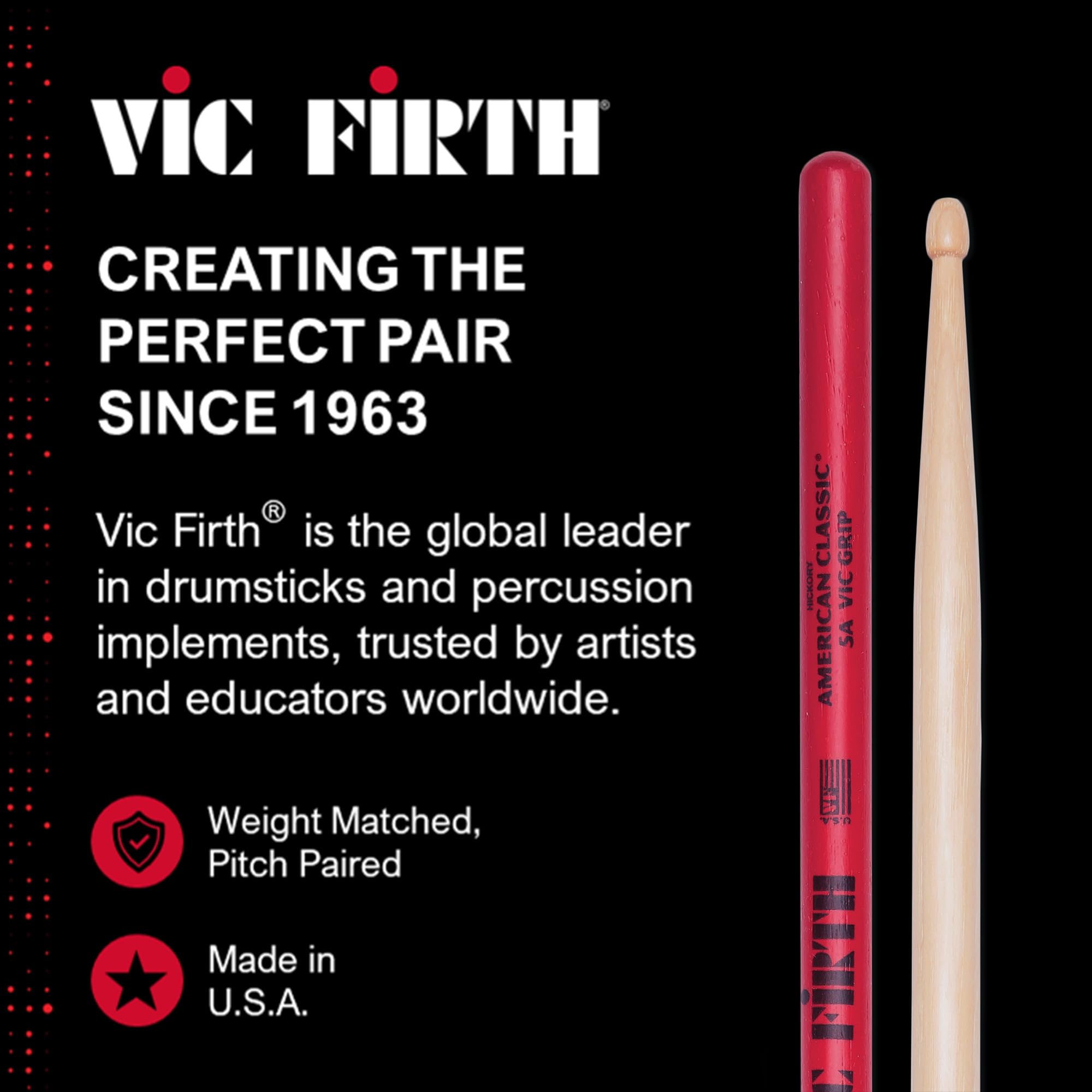 Vic Firth American Classic 5A Vic Grip Red Drumsticks