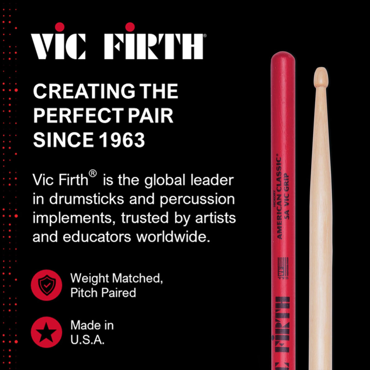 Vic Firth American Classic 5A Vic Grip Red Drumsticks