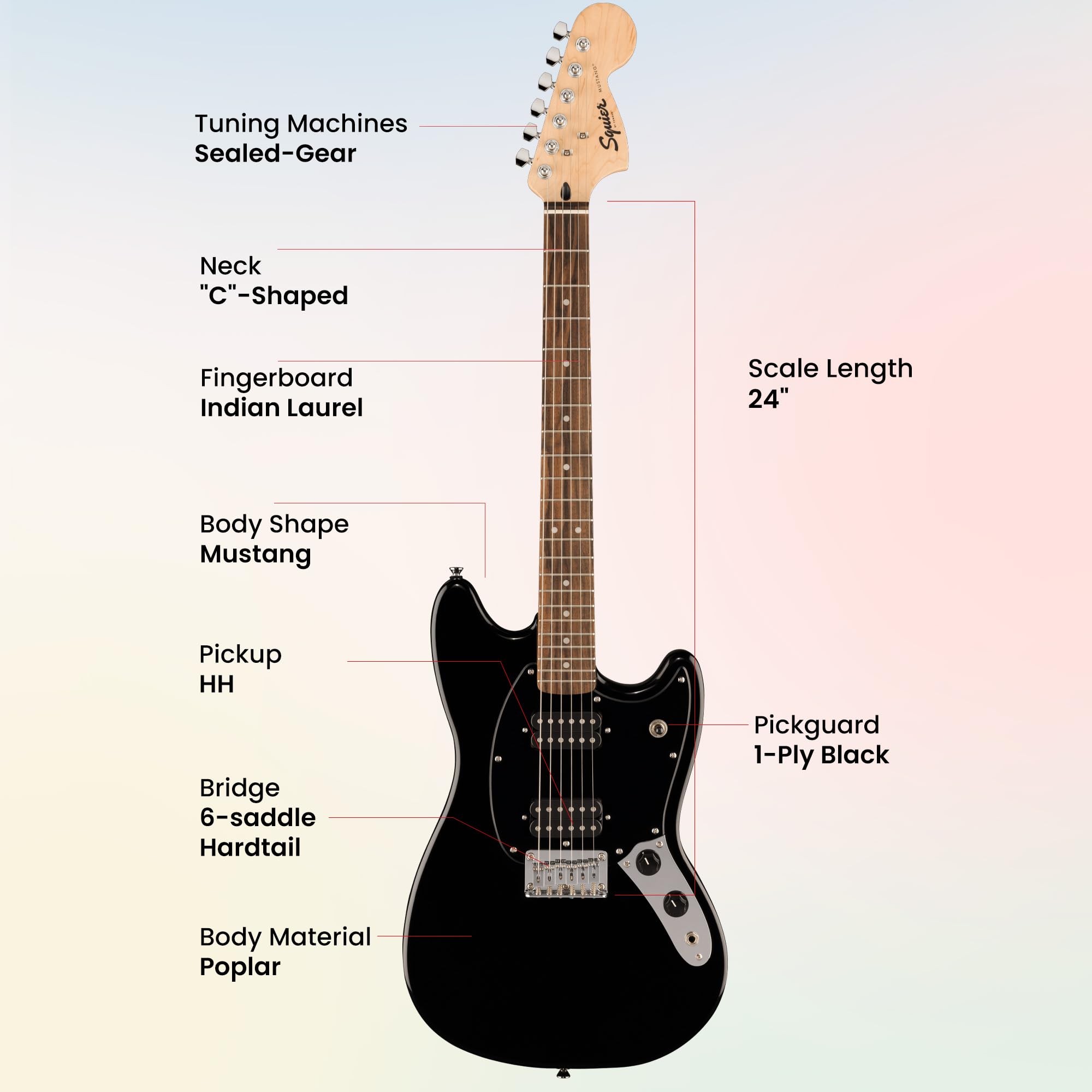 Fender Squier Sonic Mustang HH Electric Guitar - Black w/ Amplifier