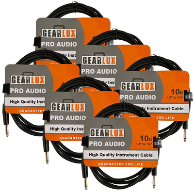 Gearlux 10-Foot Instrument Cable, Straight-Straight, Black - 6 Pack