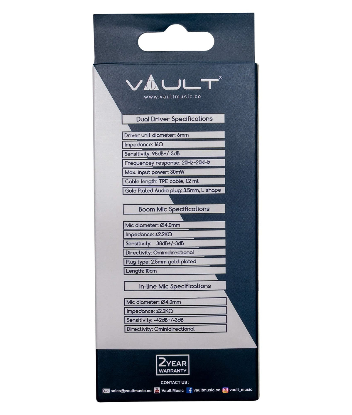 Vault Buds Duo Voice Dual-Driver Headphones with In-Line Microphone