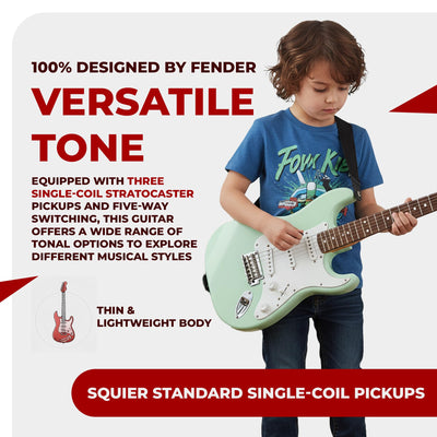 Fender Squier 3/4-Size Kids Mini Strat Electric Guitar - Surf Green w/ Amplifier