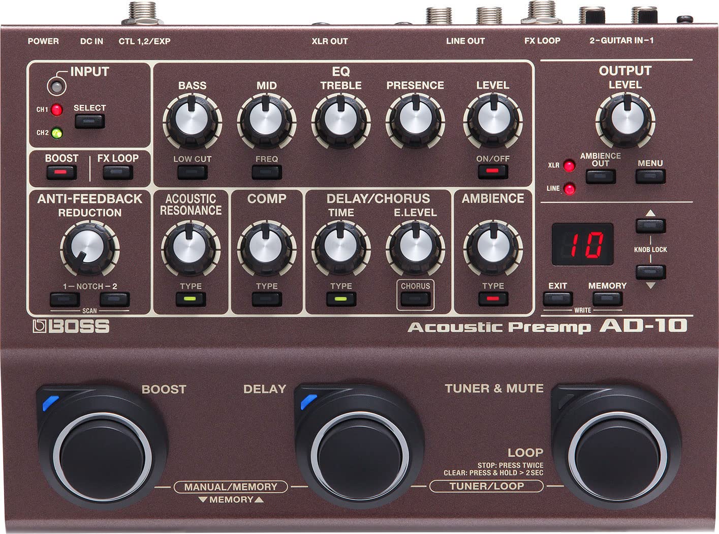 Boss AD-10 Acoustic Preamp w/ Instrument Cables