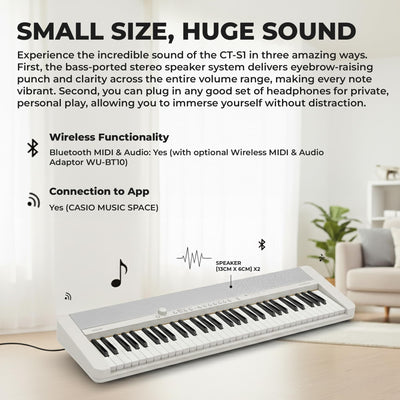 Casio CT-S1 Casiotone 61-Key Keyboard - White w/ Adjustable Stand