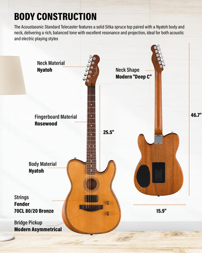 Fender Acoustasonic Standard Telecaster - Aged Natural w/ Cleaning Kit