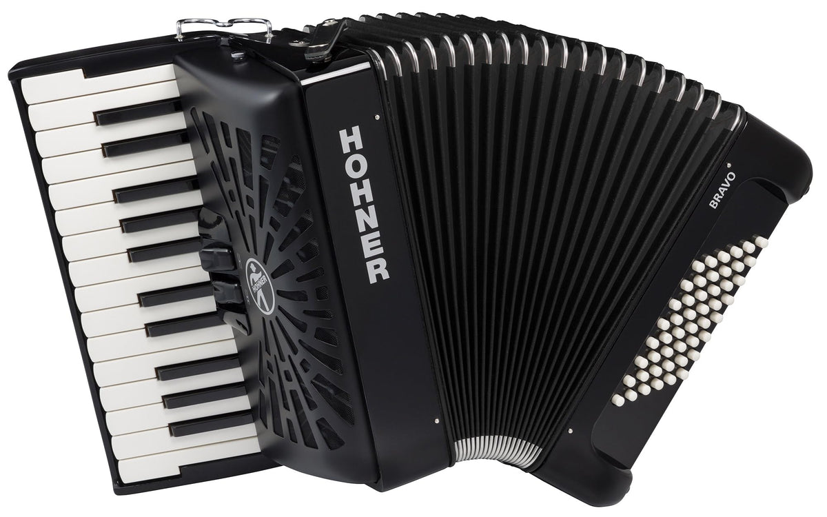 Hohner Bravo II 48 Chromatic Piano Key Accordion - Black w/ Hard Case