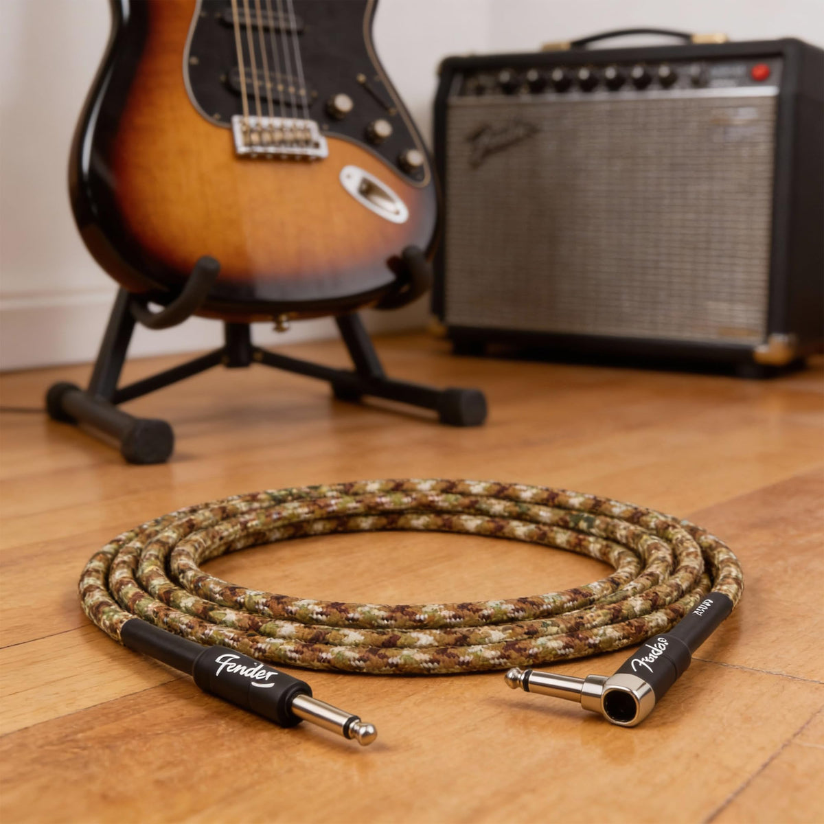 Fender 18.6-Foot Professional Instrument Cable, Straight-Angled, Desert Camo - 1 Pack