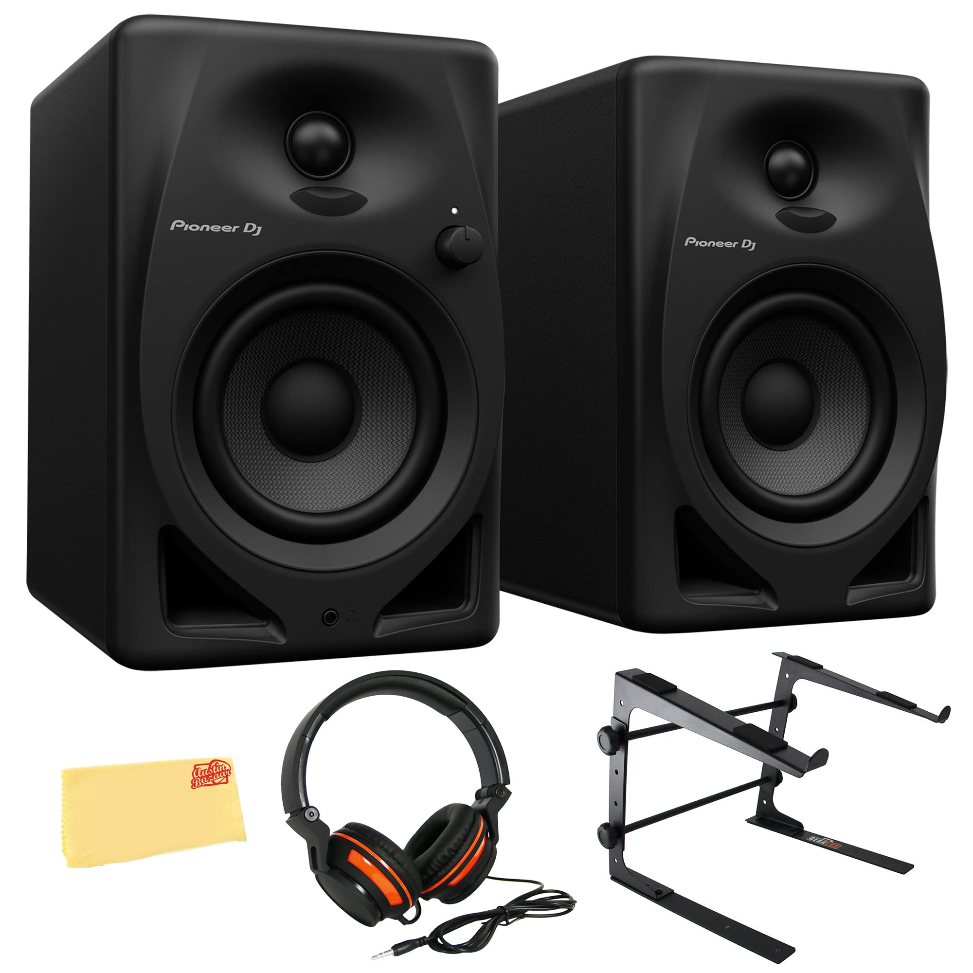 Pioneer DJ DM-40D 4-Inch Desktop Active Monitor Speaker - Black w/ Laptop Stand