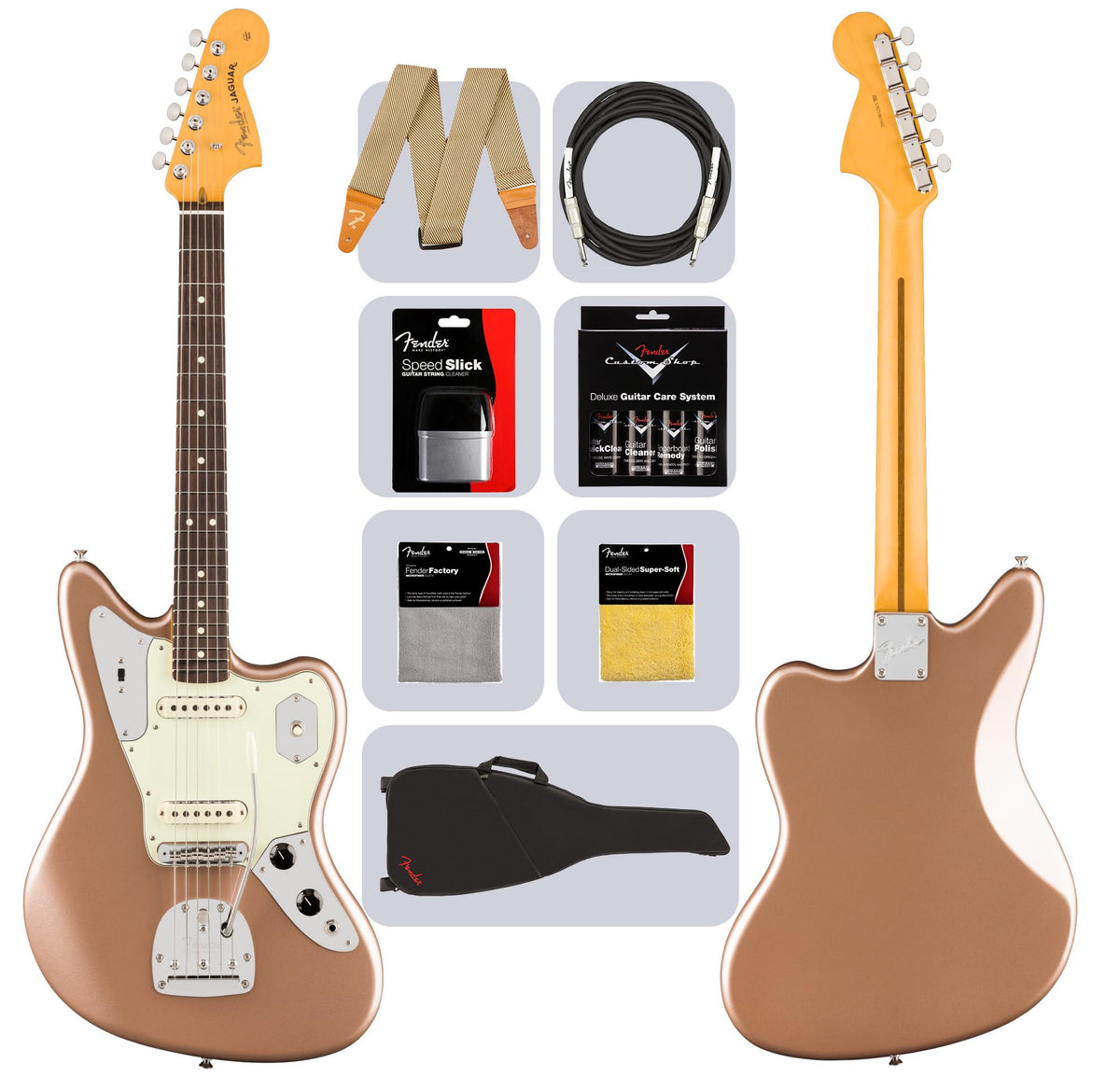 Fender American Professional Classic Jaguar - Faded Firemist Gold w/ Cleaning Kit