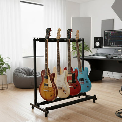 Gearlux Foldable Rack-Style Guitar Stand - Holds 5 Electric or Acoustic Guitars