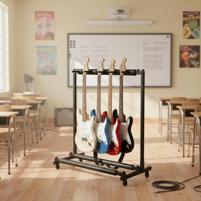 Gearlux Foldable Rack-Style Guitar Stand - Holds 5 Electric or Acoustic Guitars