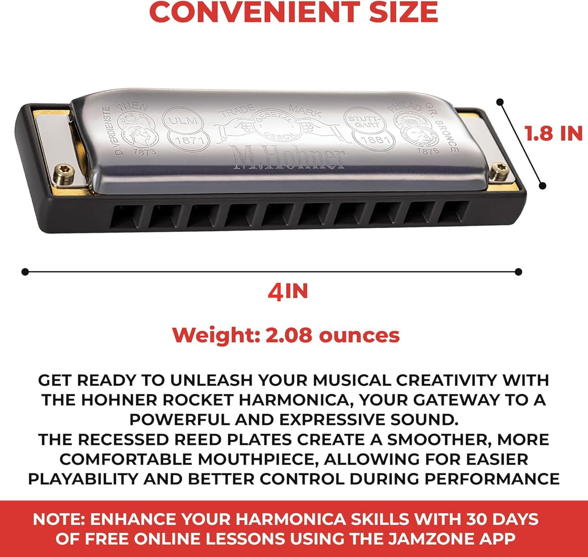 Hohner Progressive Rocket Harmonica - Key of C w/ Case