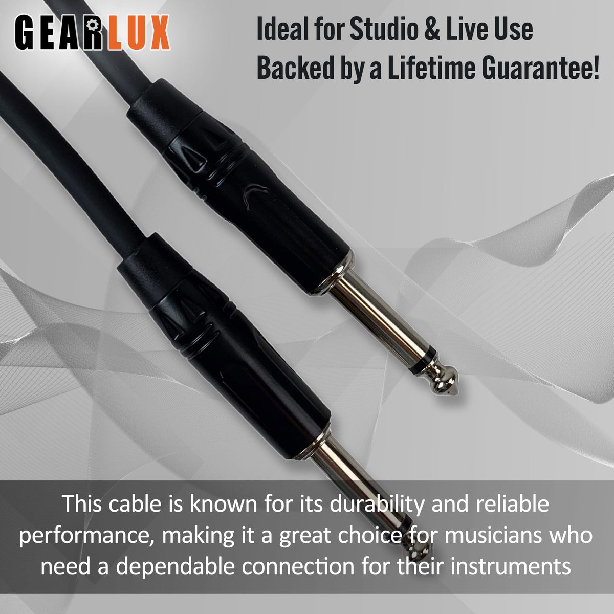 Gearlux Instrument Cable, 1/4 Inch, Straight-Straight, Black, 25 Foot - 3 Pack