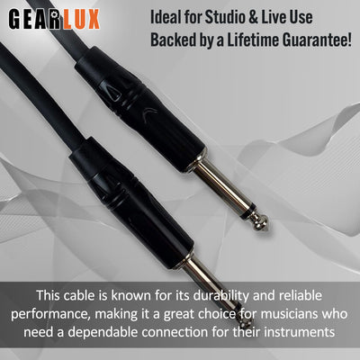 Gearlux Instrument Cable, 1/4 Inch, Straight-Straight, Black, 25 Foot